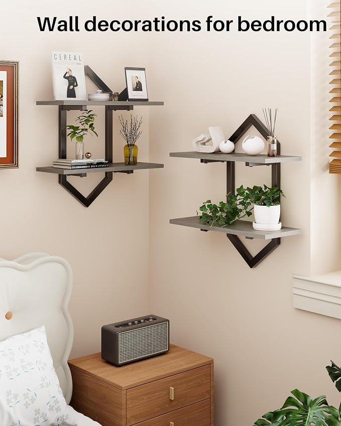 Floating Shelves, Wall Mounted Decorative Shelves, 2-Tier Modern Geometric - Image 4