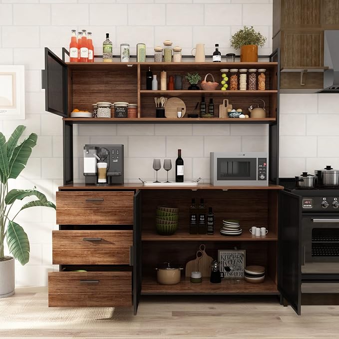 AGOTENI Large Kitchen Hutch Cabinet, Storage Cupboard Pantry by AGOTENI