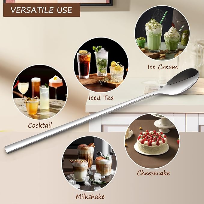 9-Inch Long Handle Spoon, Coffee Stirrers Ice Tea Spoon Premium 18/10 Stainless - Image 3