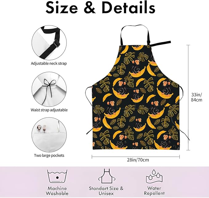 Cartoon Monkey and Banana Apron, Adjustable Waterproof Oxford Fabric Kitchen - Image 3