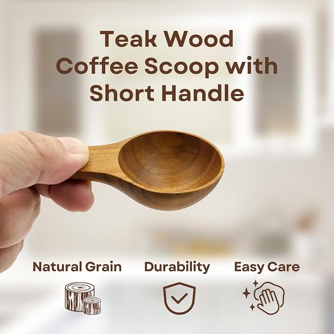 2 Pieces Small Wooden Spoon, Short Handle Teak Wood Scoops - Image 2