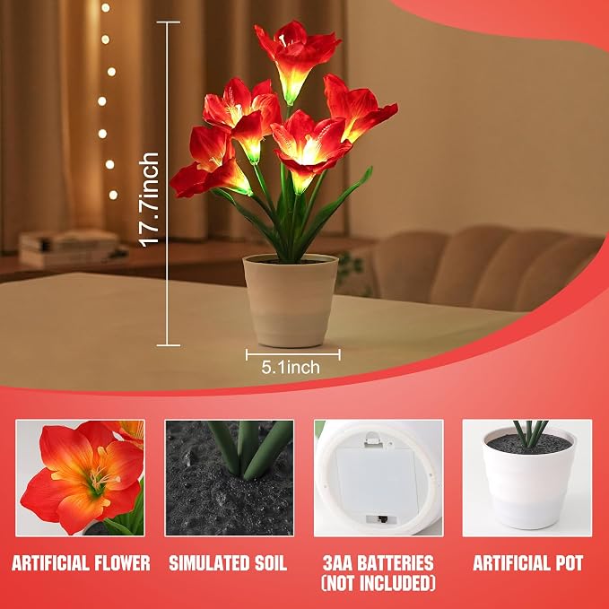 Artificial Red Amaryllis Flower Lamp Night Light - Image 3