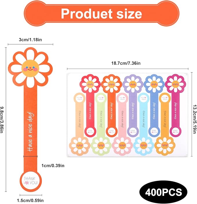 400Pcs Handmade Food Baking Seal Stickers Labels, Flower Shape Long Label - Image 2