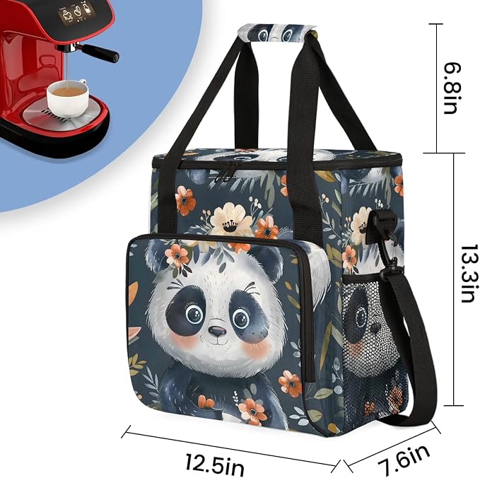Panda Flower Coffee Maker Carring Bag, Large Insulated Storage Organizer Case - Image 2