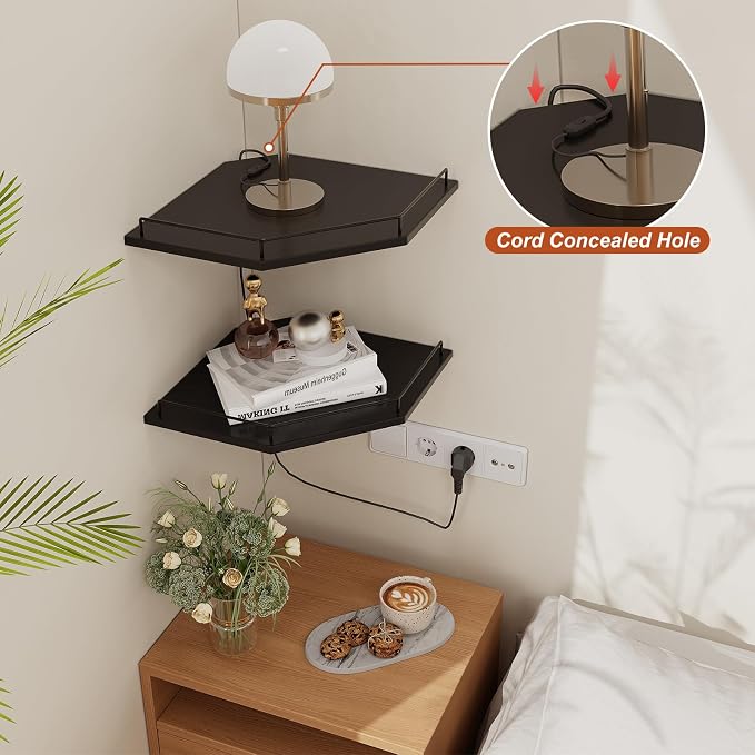 JJL Corner Shelf Wall Mounted, 12 Inches 2-Tier Floating Corner Shelf, Hexagon - Image 3