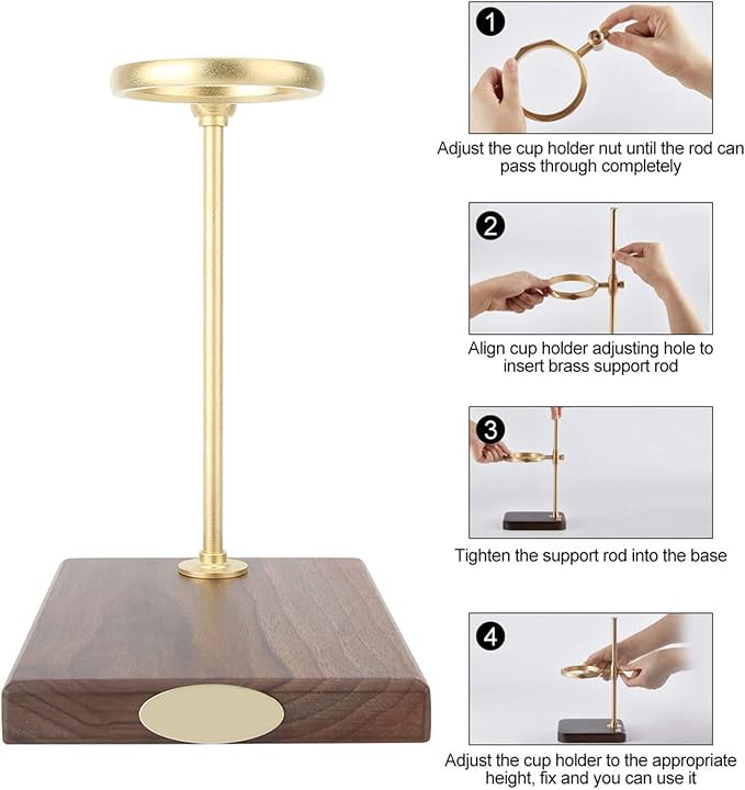 Pour Over Coffee Dripper Stand, Wooden Brass Coffee Filter Holder Drip Filter - Image 4
