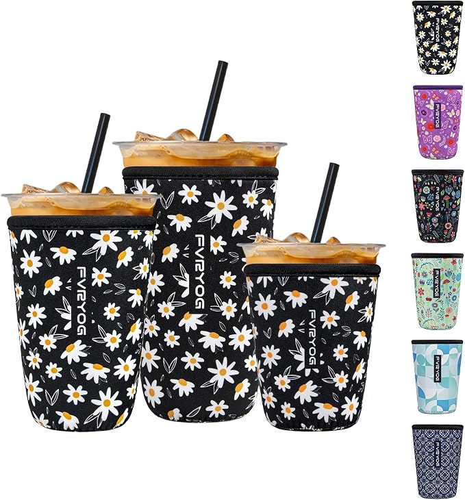 3 Pack Reusable Insulated Neoprene Iced Coffee Sleeves & Coffee Cup Holder by Fvryog