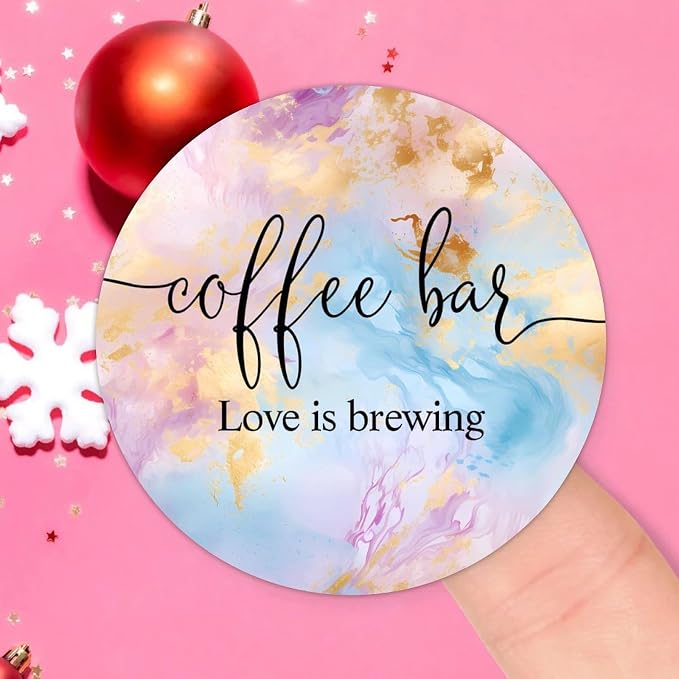 Coffee Bar Love is Brewing Round Label Sticker 2in Positive Lettering Saying - Image 2