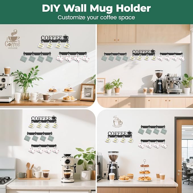 EsLuker.ly Mug Holder Rack Coffee Cup Hanger Wall Mount, Metal Wall Cup Shelf - Image 5