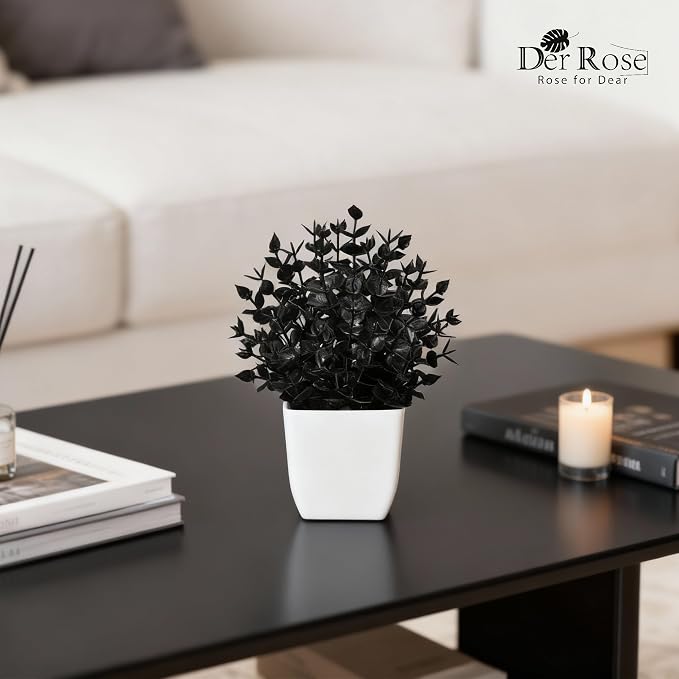 Der Rose 2 Pack Small Black Fake Plants Mini Artificial Potted Plants - Image 7