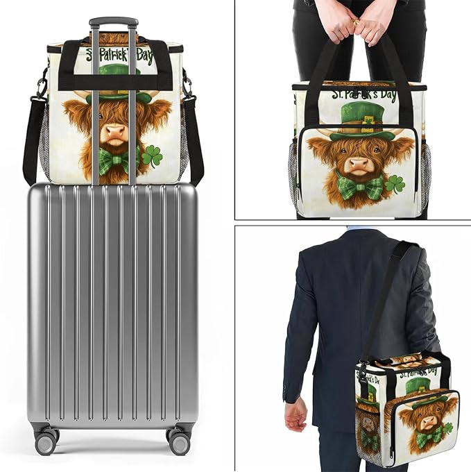 Highland Cow St. Patrick's Day Coffee Maker Carring Bag, Large Insulated - Image 7