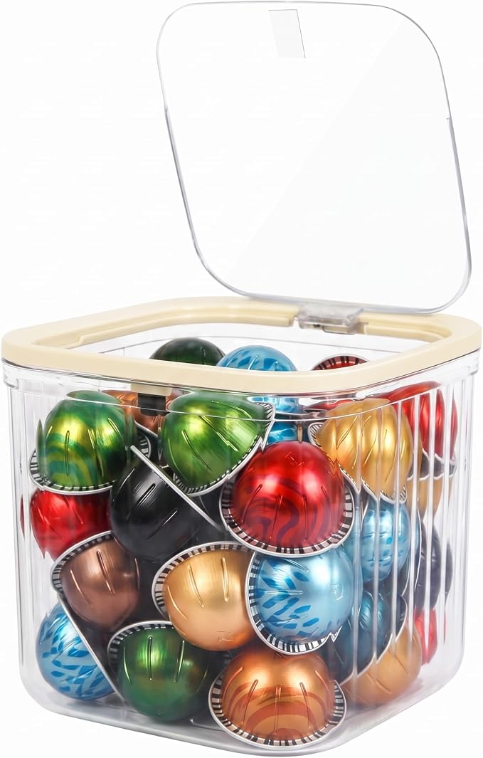 Clear Coffee Pod Holder with Lid, Coffee Pods Storage by ZECENN