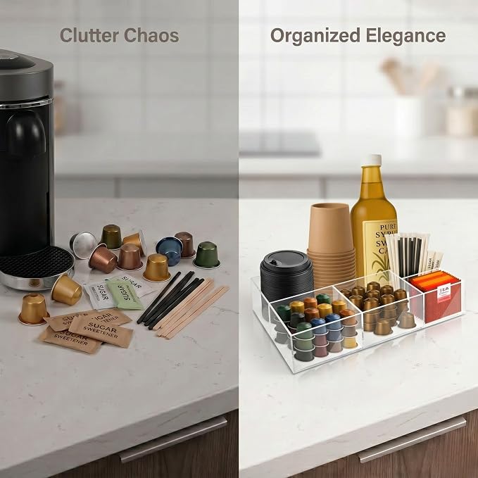 Acrylic Coffee Bar Station, Countertop Snack Tea Organizer & Condiment Tray | - Image 7