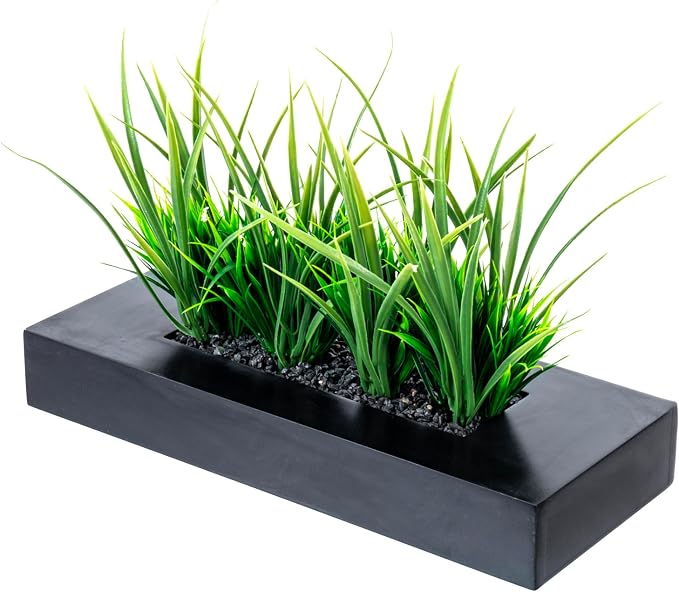 MyGift Large Artificial Green Grass Plants Potted in 14-Inch Matte Black Wood by MyGiftHome