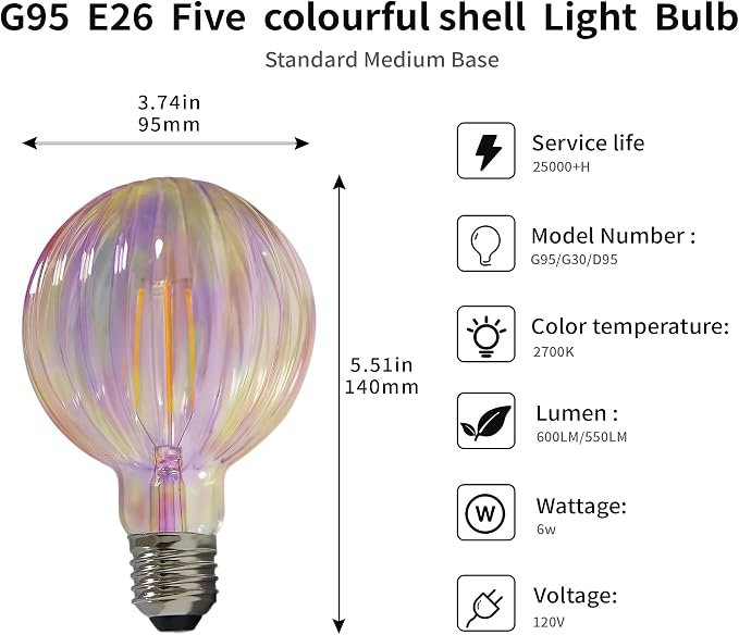 Vintage LED Edison Bulb G30 G95 6W Equivalent 60watt, Dimmable CRI 90+ LED - Image 7