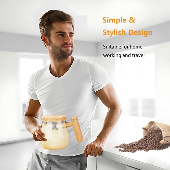 Self Stirring Mug, 400mL Electric Mixing Cup High Borosilicate Glass Self - Image 7