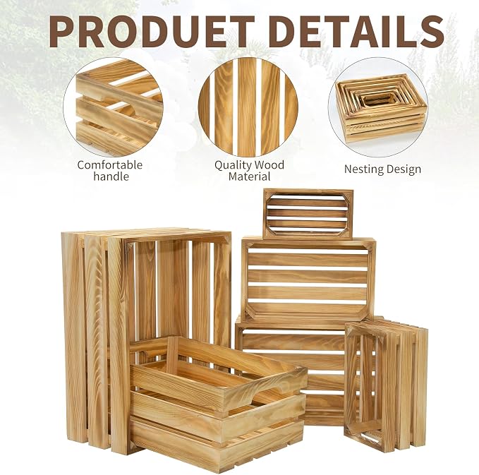 Wooden Crates for Display Large Rustic Nesting Wooden Basket - Image 4