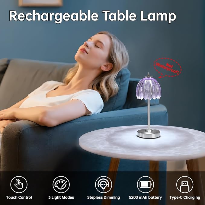 Shenmoyl Tulip Table Lamp with 5200mAh Battery & Touch Control, Cordless Small - Image 2