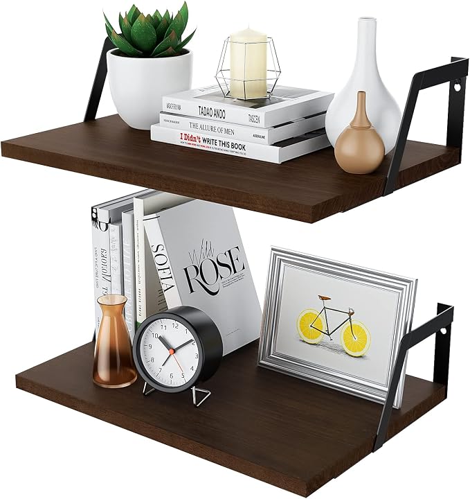 SRIWATANA Floating Shelves Wall Mounted Set of 2 Rustic Wood Shelves - Image 8