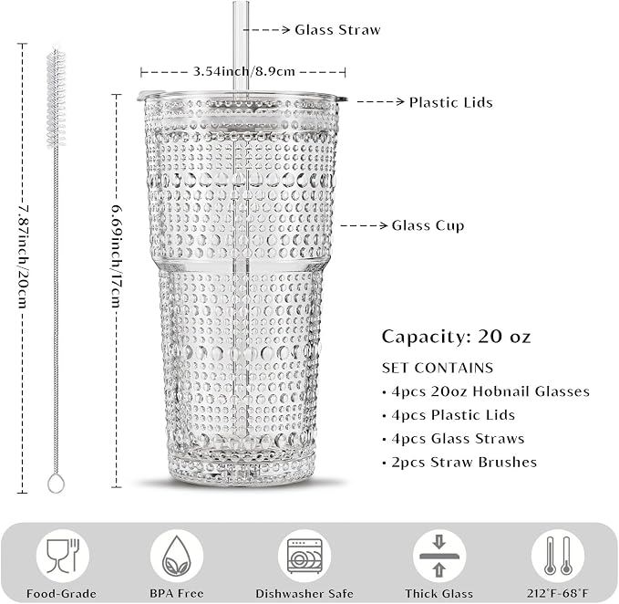 INSETLAN 20oz Hobnail Glass Cups - Image 3