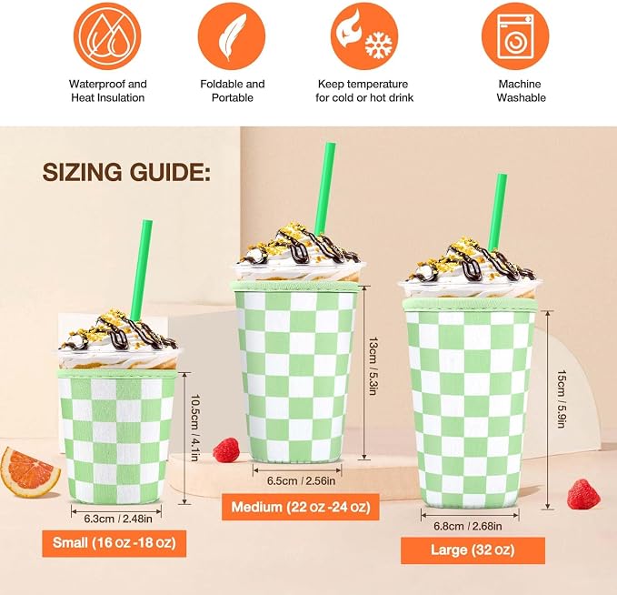 3 Pack Iced Coffee Cup Sleeve for Large Sized Cups, Reusable Neoprene Iced - Image 2