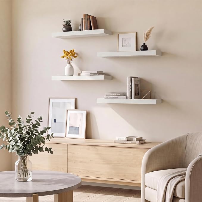 Fixwal White Shelves for Wall, 15.7in Rustic Wood Finish Floating Wall Shelves - Image 6