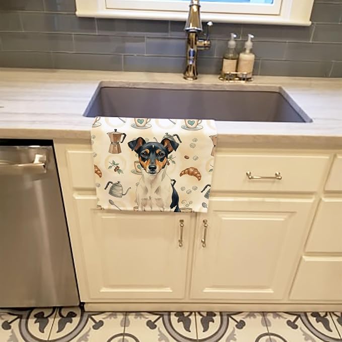 Caroline's Treasures Tricolor Rat Terrier Coffee Bar Kitchen Towel Velour Plush - Image 2