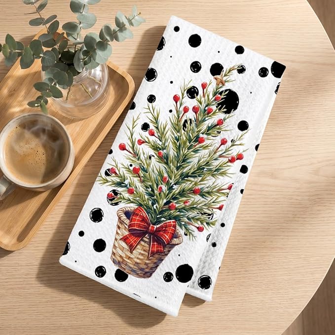 4 Pcs Christmas Kitchen Towels, Merry Christmas Tree Reindeer Tea Hand Towel - Image 3