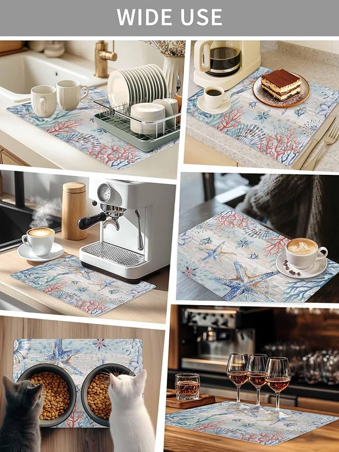 Blue Starfish Coffee Mat Small For Countertop Coffee Bar Accessories, Absorbent - Image 6