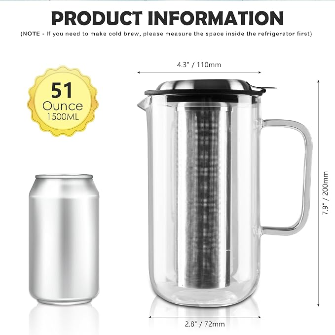 Aquach 51oz Glass Teapot with Infuser, Stovetop Safe Borosilicate Tea Pot | - Image 3
