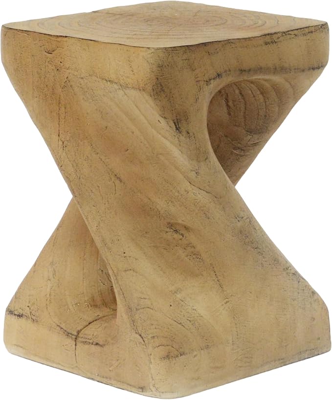 Twist End Table with Wood Grain Texture, 12 Inch Square Spiral Accent Table - Image 5