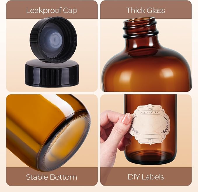 3 Pack, 16 OZ Amber Glass Bottles Boston Round Sample Refillable Bottles - Image 5