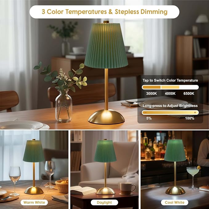 2-Pack Cordless Table Lamps LED, Small Wireless Battery Operated Lamp, 3 Color - Image 2
