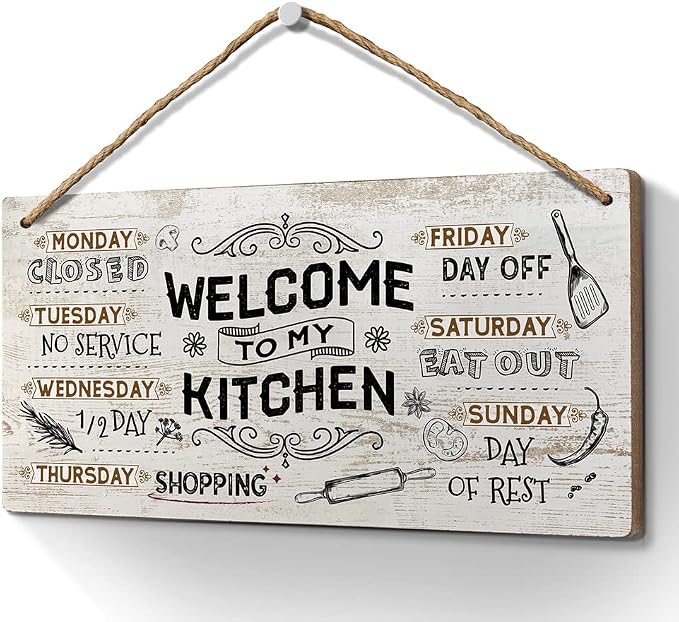Heuhuww Funny Kitchen Decor Signs -Welcome to My Kitchen 6x12 Inch Cute Rustic by Heuhuww