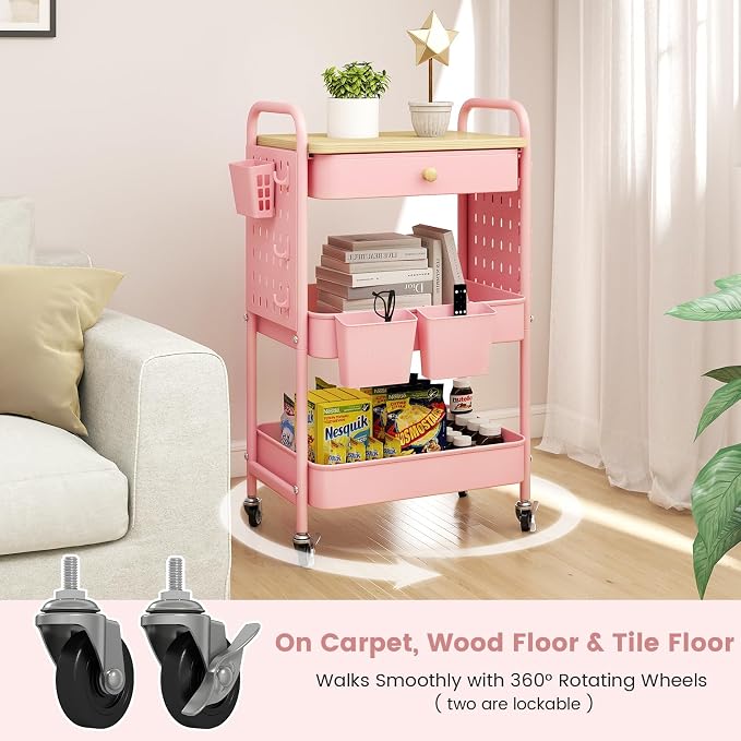 danpinera 3 Tier Rolling Cart, Metal Storage Cart - Image 6