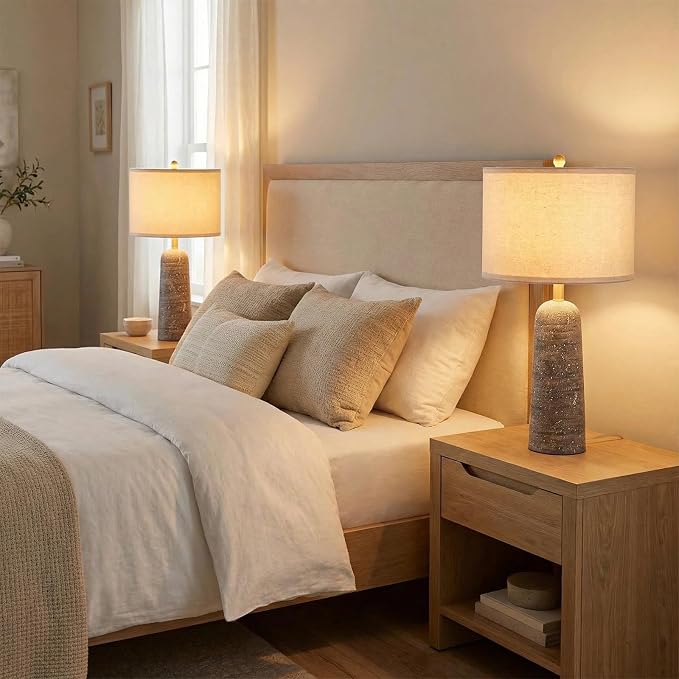 BOBOMOMO 27.25" Modern Table Lamp Set of 2, Light Grey Resin Table Lamps - Image 7