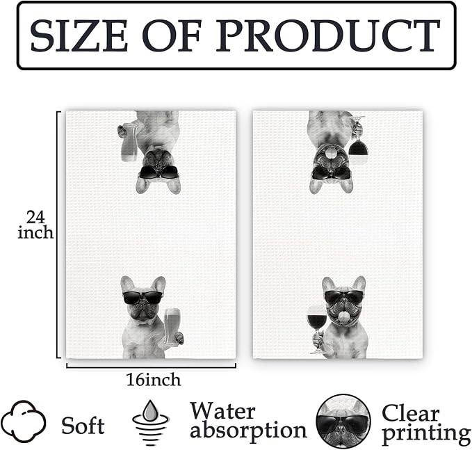 French Bulldog Gifts Wine Kitchen Towels Set of 2, Funny French Bulldog Wine - Image 7