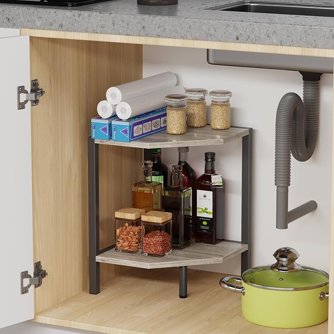 Corner Shelf Stand, 2 Tier Industrial Corner Bookshelf - Image 6