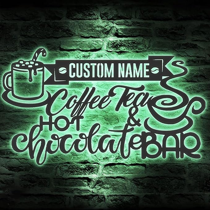 Custom Text Hot Chocolate And Coffee Tea Bar Metal Wall Art LED Light - Image 6