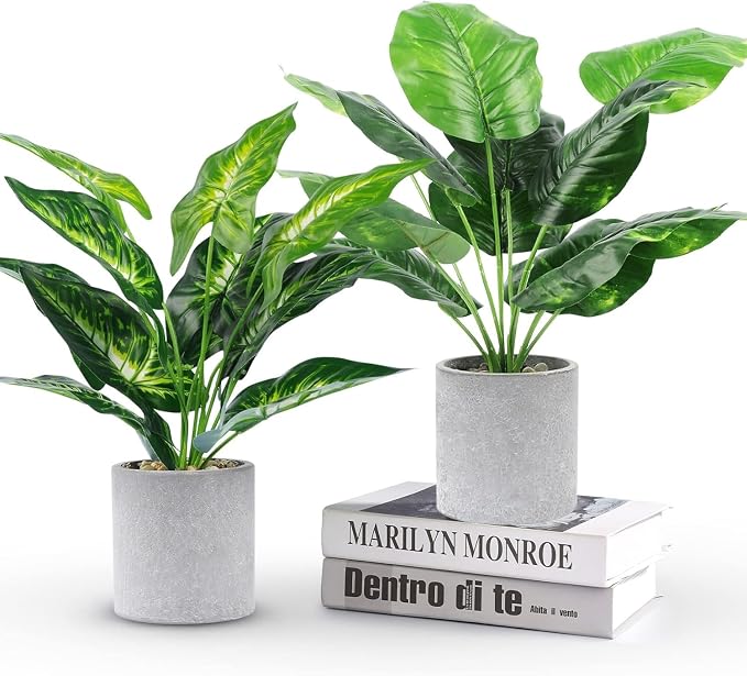 2pcs Fake Plants Medium Artificial Tropical Plants Indoor by WUKOKU