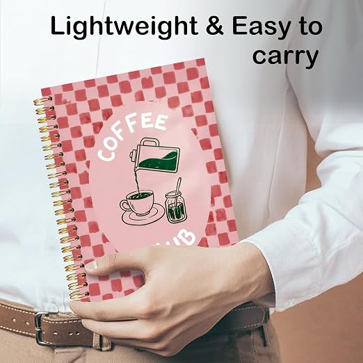 FOPENEM Pink Checkered Coffee Notebook 8.3x5.5 Inch, Coffee Lover Gifts Journal - Image 4