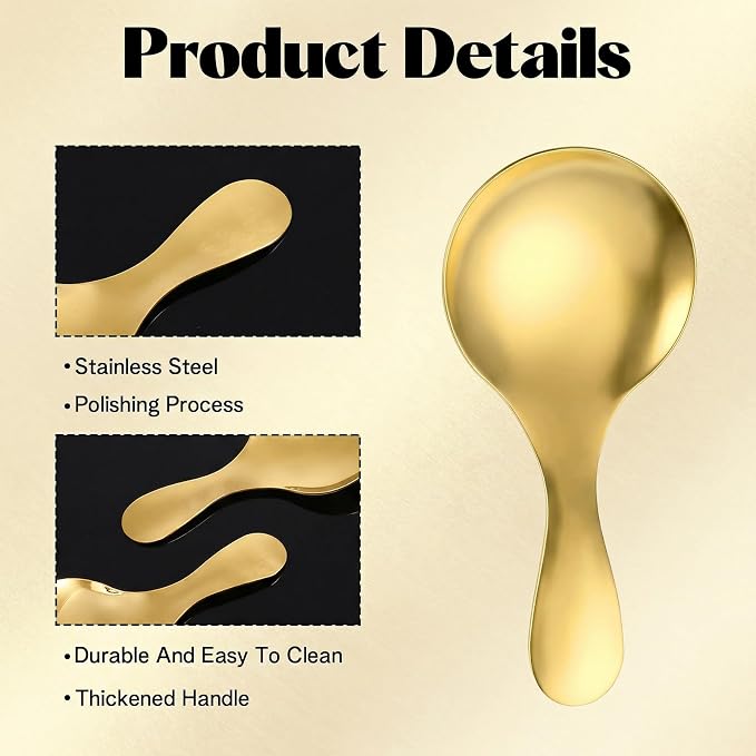 6 Pcs Gold Mini Scoops, Stainless Steel Gold Scoop Spoons | Curved Bowl Design - Image 3