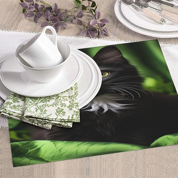 Black Cats And White Kitten Green Large Dish Mat 16X18 Microfiber Absorbent by Unknown