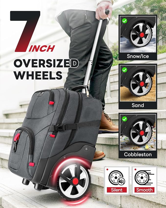 MATEIN Rolling Laptop Bag with Larger Wheels, 17 Inch Spacious Roller Back - Image 4