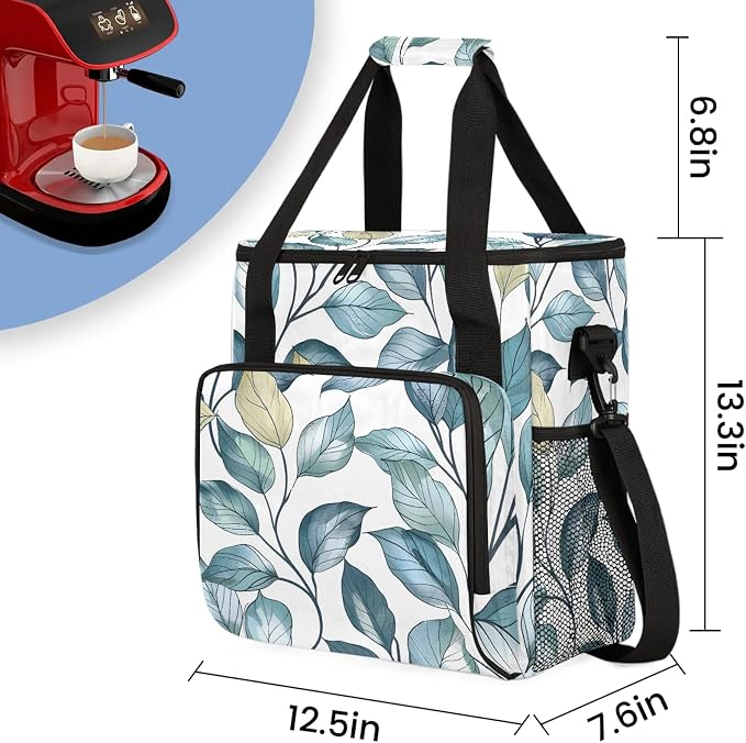 Eucalyptus Leaf Spring Sage Green Coffee Maker Carring Bag, Large Insulated - Image 2