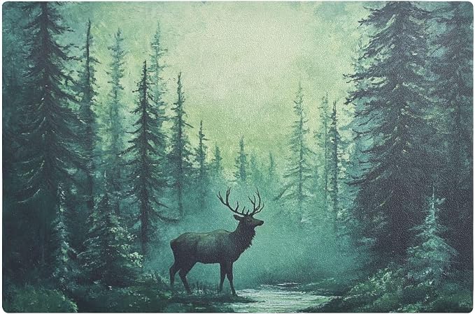 Turquoise Forest Deer Coffee Mat Coffee Bar Maker Station Pot Spill Machine Pad by QwThum