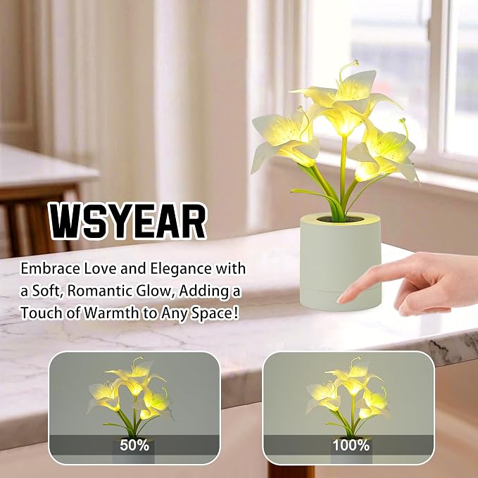 WSYEAR Birthday Gifts for Women-Fake White Lily Artificial Flower Lamp Night - Image 7