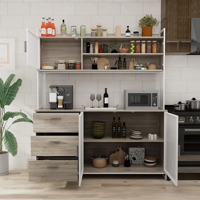 AGOTENI Large Kitchen Hutch Cabinet, Storage Cupboard Pantry by AGOTENI