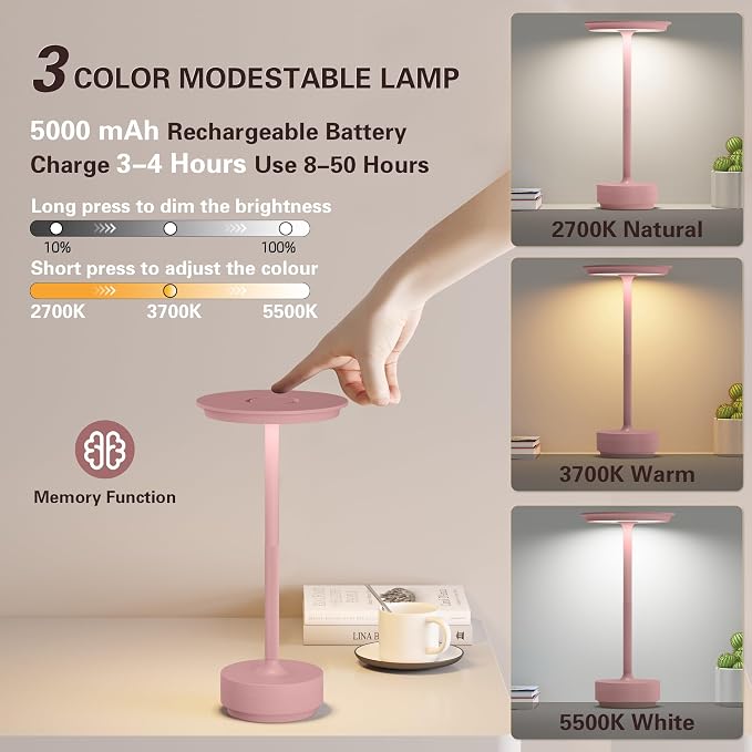 Cordless Table Lamp Set of 2, Rechargeable Battery Powered LED Table Lamps - Image 6