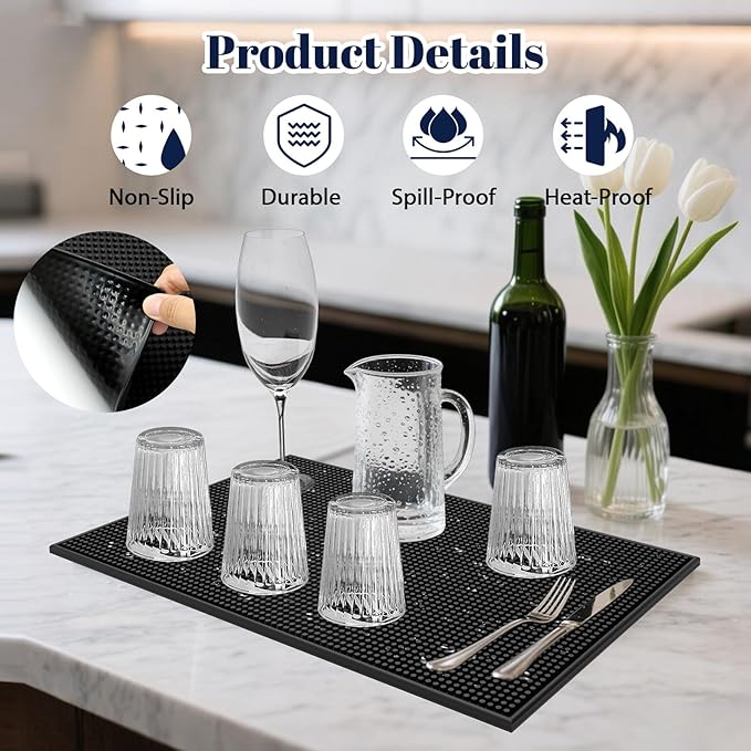 4 Pack Rubber Bar Mats for Countertop 18x12 Inch Black Silicone Bar Coffee Mat - Image 4